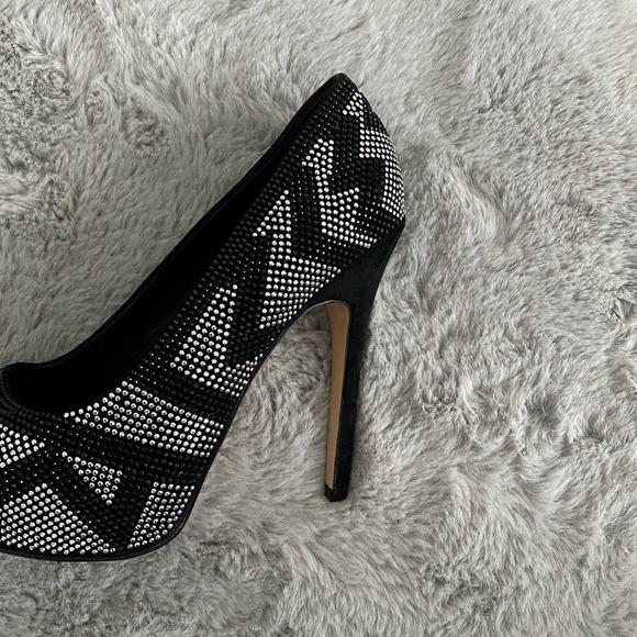 ALDO Black Silver Rhinestone Bling Heels - Picture 7 of 12
